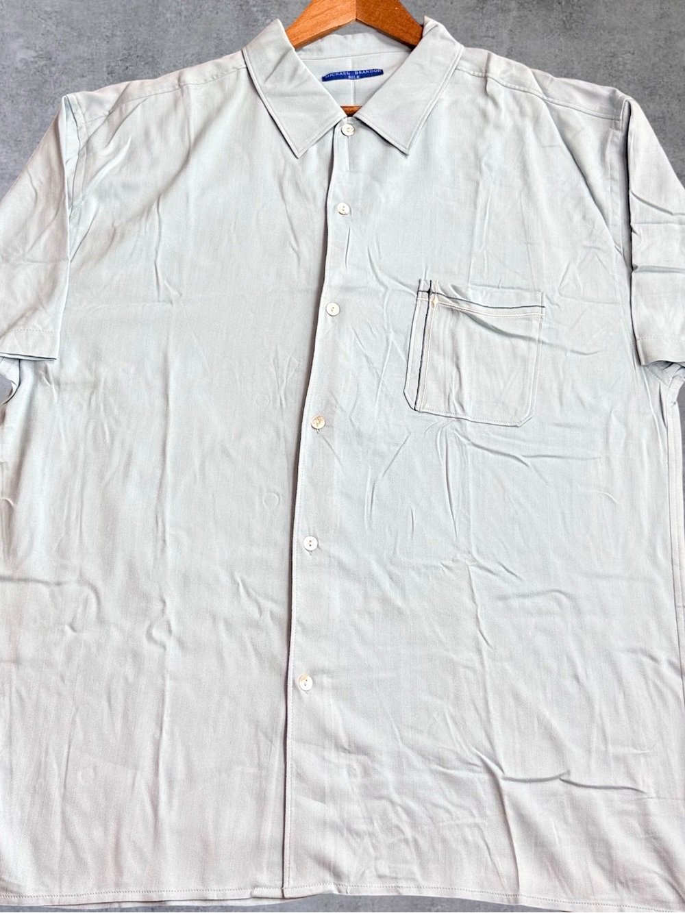 Michael Brandon Silk Shirt Mens XXL Light Blue Short Sleeve Button Down NWT